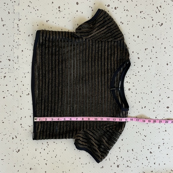 💘 KORAL - BLACK & GOLD STRIPE TERRAIN DISCONNECT SHEER MESH CROP TOP - Picture 8 of 8